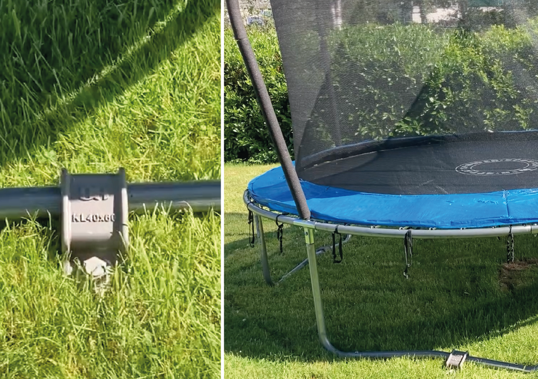 Trampolinbefestigung im Garten mit dem SLOG-X Klammerset
