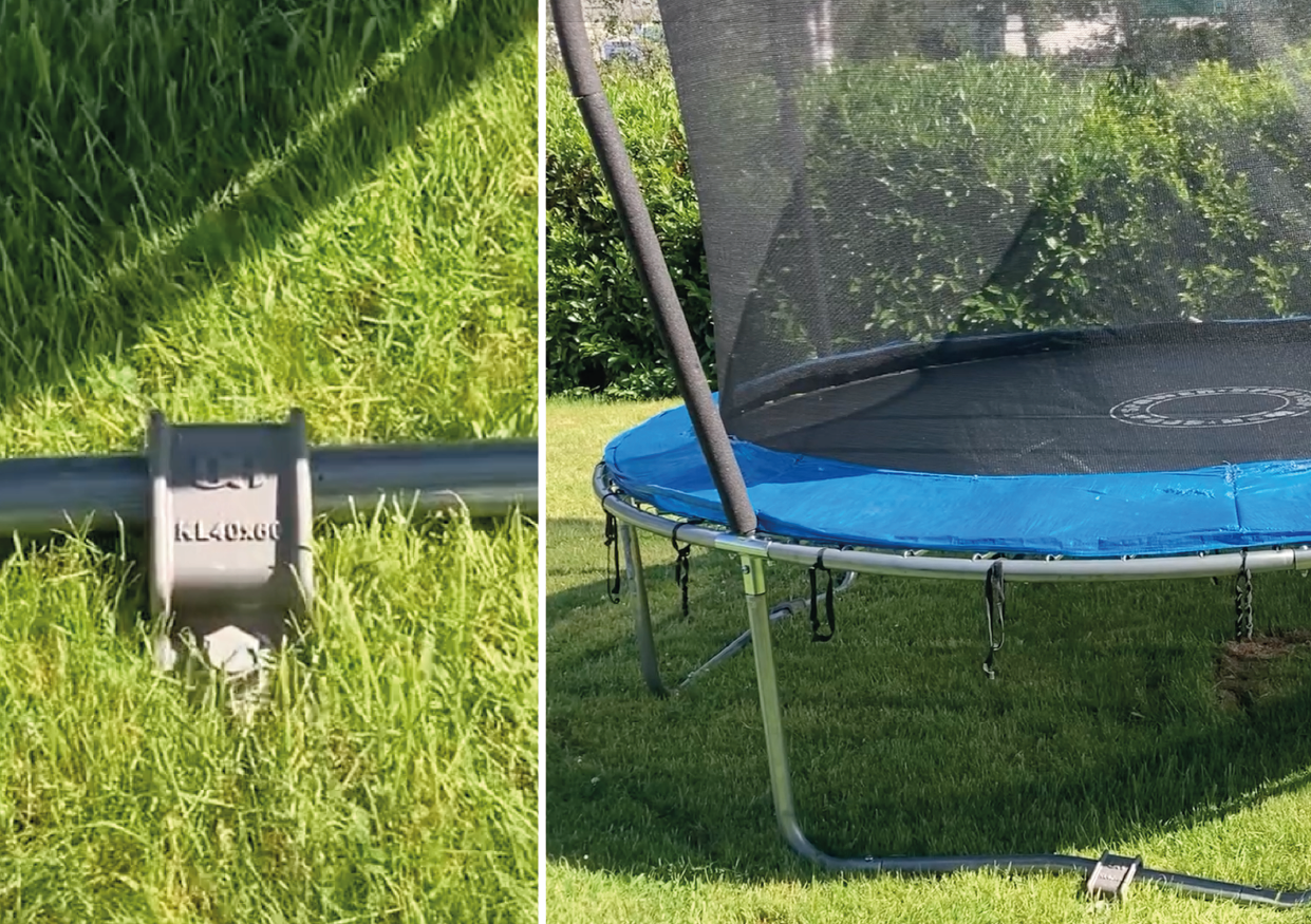 Trampolinbefestigung im Garten mit dem SLOG-X Klammerset