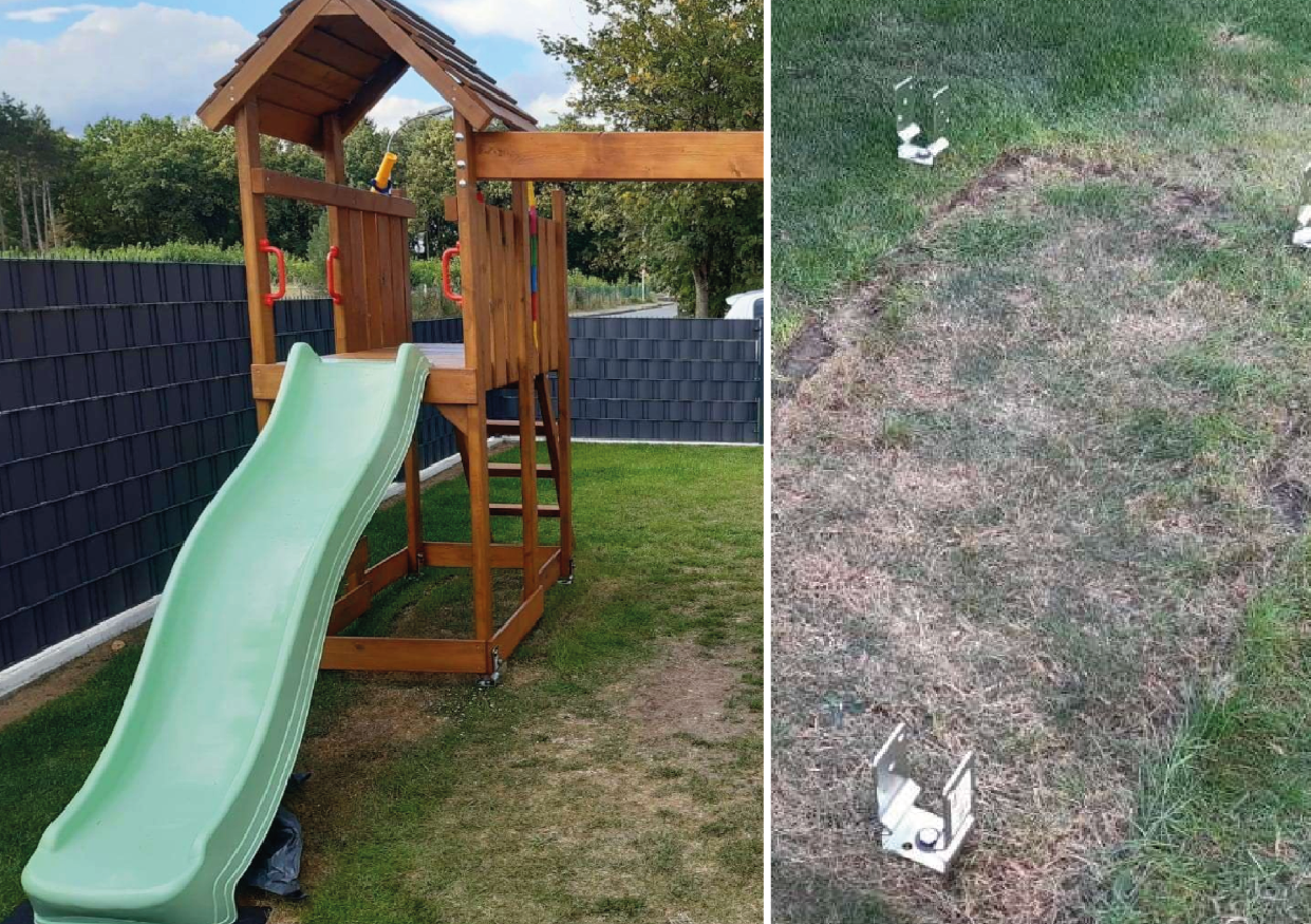 Spielturm mit SLOG-X Erdschrauben sicher im Garten fixiert
